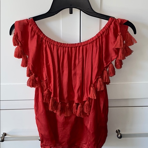 St. Roche  Off The Shoulder Tassel Top: Red - Picture 4 of 6